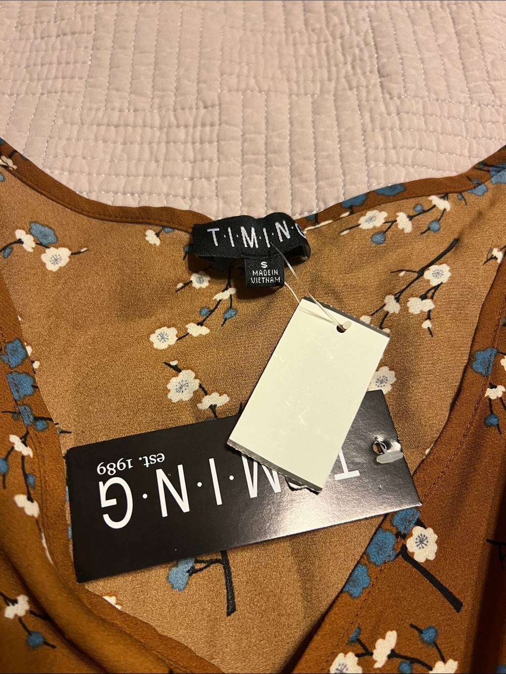 Timing Brown Floral Wrap Blouse with Blue Accents - Picture 4 of 5